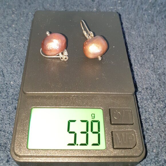 Rare Genuine Bronze Peacock Baroque Pearl 925 Sterling Silver Dangle Earrings - Picture 8 of 13